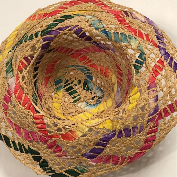 Vintage Rainbow Homage Sun Hat With Gros Grain Women Hat Made In Italy - Picture 10 of 11